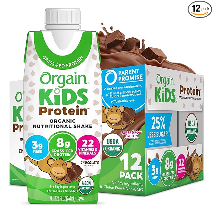Orgain Organic Kids Nutritional Protein Shake, 8g Dairy 3g Fiber, 22 Vitamins 8.25 Fl 12)