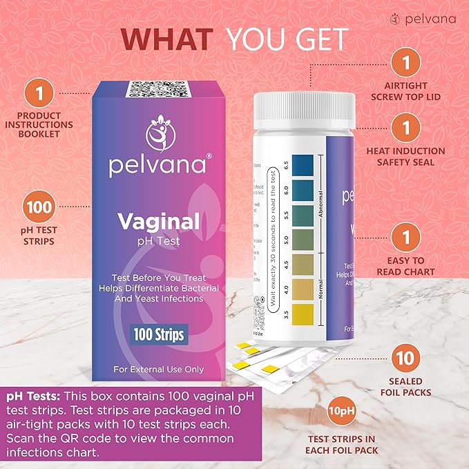 Pelvana Vaginal pH Balance Test Strips for Women 100 Strips FSA/HSA Eligible Vaginal Infection Test Kit Can Help Differentiate Bacterial Vaginosis (BV) and Yeast Infections