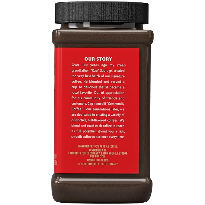 Community Coffee Signature Blend Dark Roast Premium Instant 7 Oz Jar (Pack of 1), Full Body Rich Bold Taste, 100% Select Arabica Coffee Beans