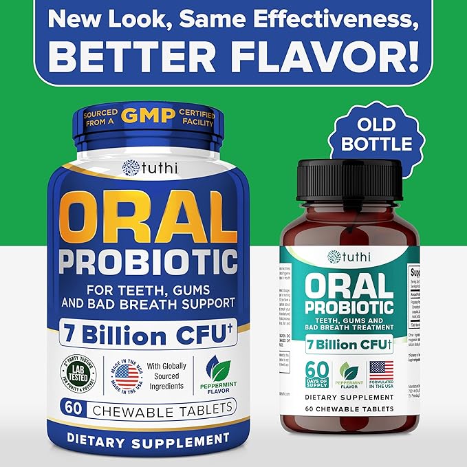 Oral Probiotics for Mouth Bad Breath Treatment for Adults - Dental Probiotics for Teeth and Gums - Oral Health Probiotics - 60 Lozenges Peppermint Flavor