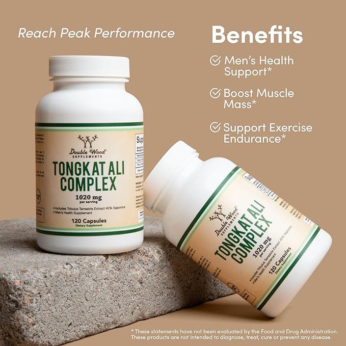 Tongkat Ali Extract 200 to 1 1020mg per 120 Capsules 20mg Tribulus