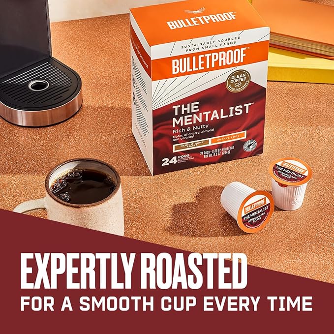 Bulletproof The Mentalist Medium-Dark Roast Single-Serve Pods, 10 Count, 100% Arabica Coffee Sourced from Central and South America
