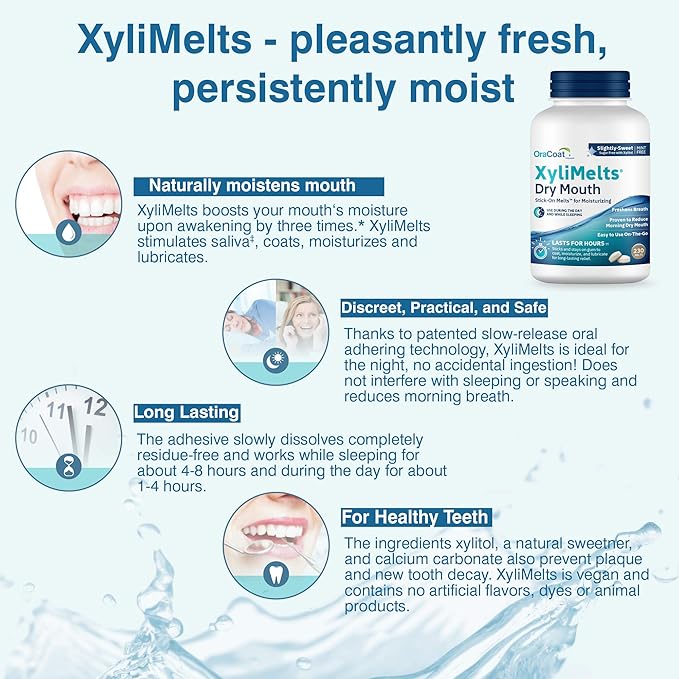 Oracoat XyliMelts Dry Mouth Relief Moisturizing Stick-On-Melts w/Xylitol, 230 Count, Slightly Sweet, Helps Stimulates Saliva for Dry Mouth, Non-Acidic