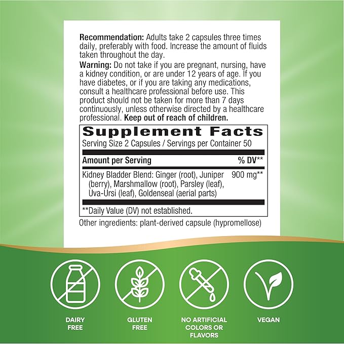 Nature's Way Kidney Bladder Premium Blend, 900 mg 2-Capsule Serving, 100 Capsules