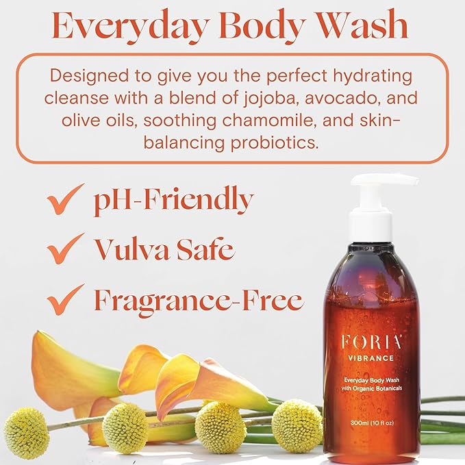 FORIA Everyday Body Wash | Organic, All-Natural, pH-Friendly Feminine Wash | Fragrance-Free with Probiotics | Sensitive Skin Safe | 10 Fl Oz