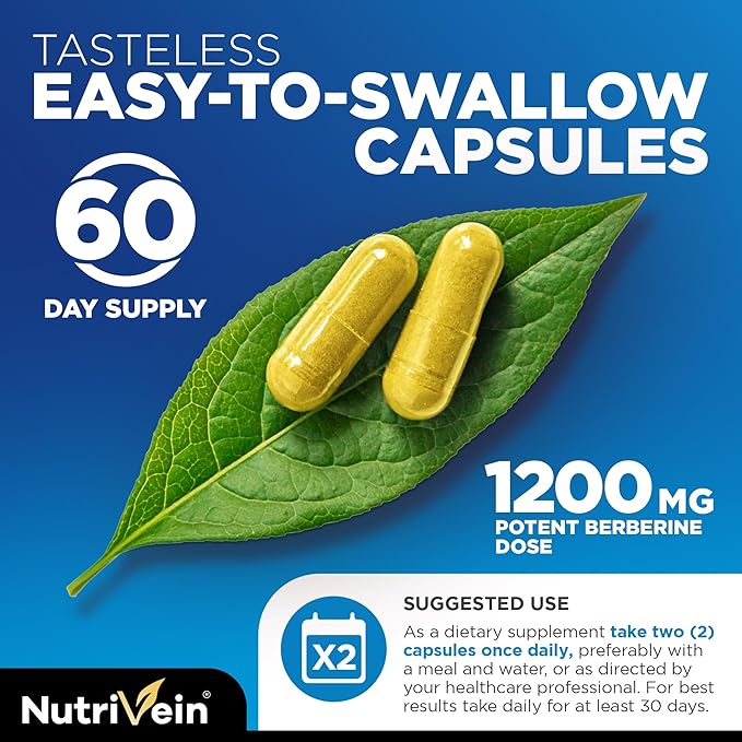 Nutrivein Premium Berberine HCL 1200mg Plus 120 Capsules