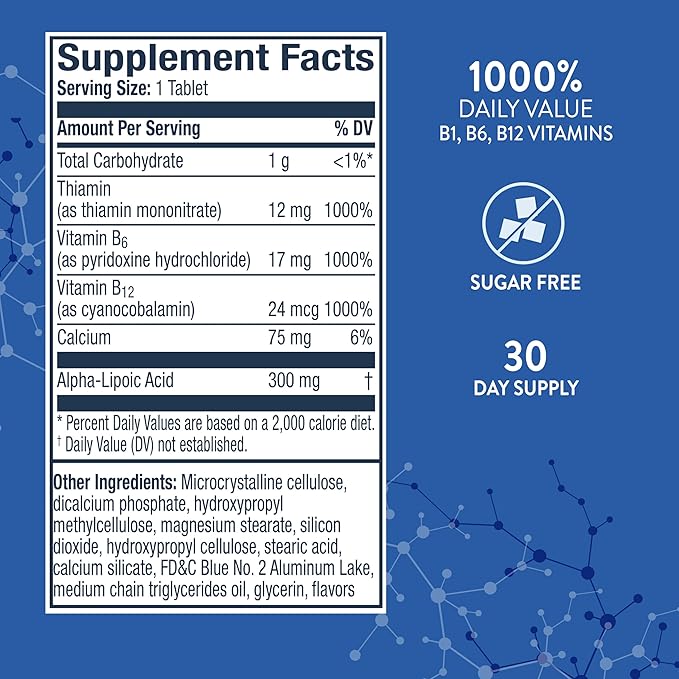 Nervive Nerve Health, with Alpha Lipoic Acid, to Fortify Nerve Health and Function in Fingers, Hands, Toes, & Feet*, ALA, Vitamins B12, B6, & B1, 30 Tablets (Packaging May Vary)