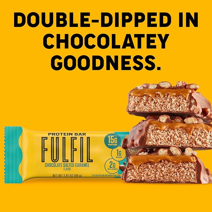 FULFIL Protein Snack Bars, Chocolate Salted Caramel, 15g Protein, Pantry Staples, 12 Count
