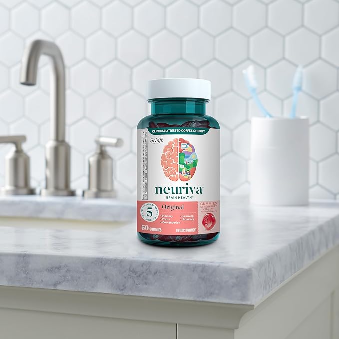 NEURIVA Original Brain Supplement for Memory, Focus & Concentration + Learning & Accuracy with Clinically Tested Nootropics Phosphatidylserine and Neurofactor, Strawberry Flavor, 50 Gummies