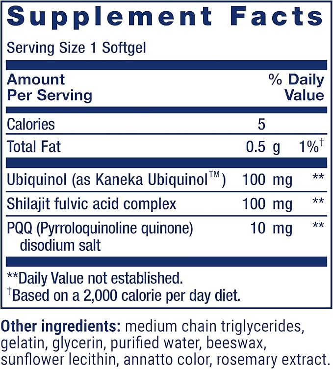 Life Extension Super Ubiquinol CoQ10 with PQQ, CoQ10, PQQ, shilajit, heart health, cellular energy support, 8x better absorption, gluten-free, 100 mg, 30 softgels