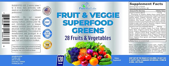 Fruit and Veggie Superfood Greens 120 Tablets 28 Fruits 120 Tablets
