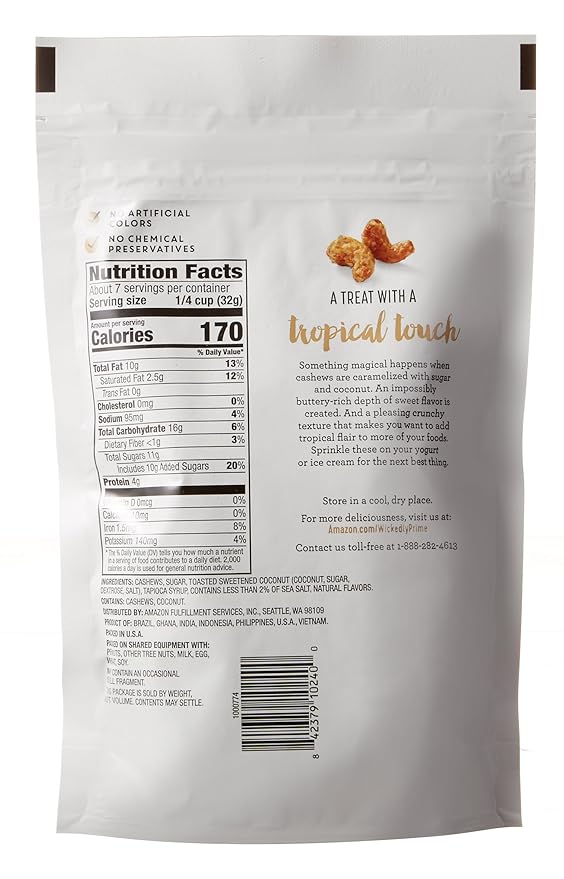 Wickedly Prime Roasted Cashews, Coconut Toffee, 8 Ounce