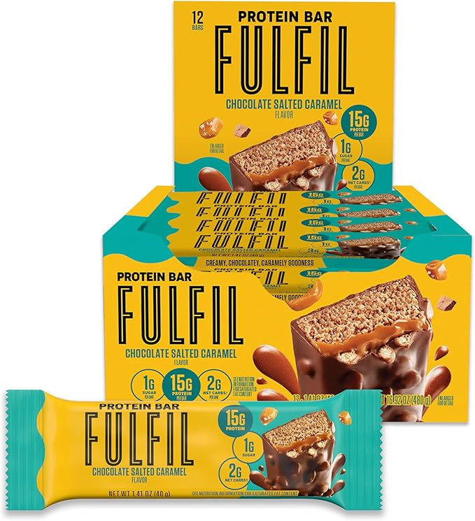 FULFIL Protein Snack Bars, Chocolate Salted Caramel, 15g Protein, Pantry Staples, 12 Count
