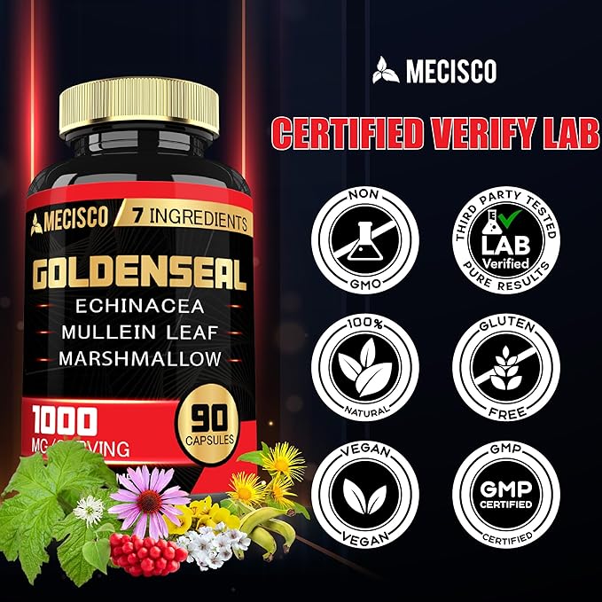 Goldenseal Root Capsule Organic with Echinacea, 90 Veggie 7in1 Supports