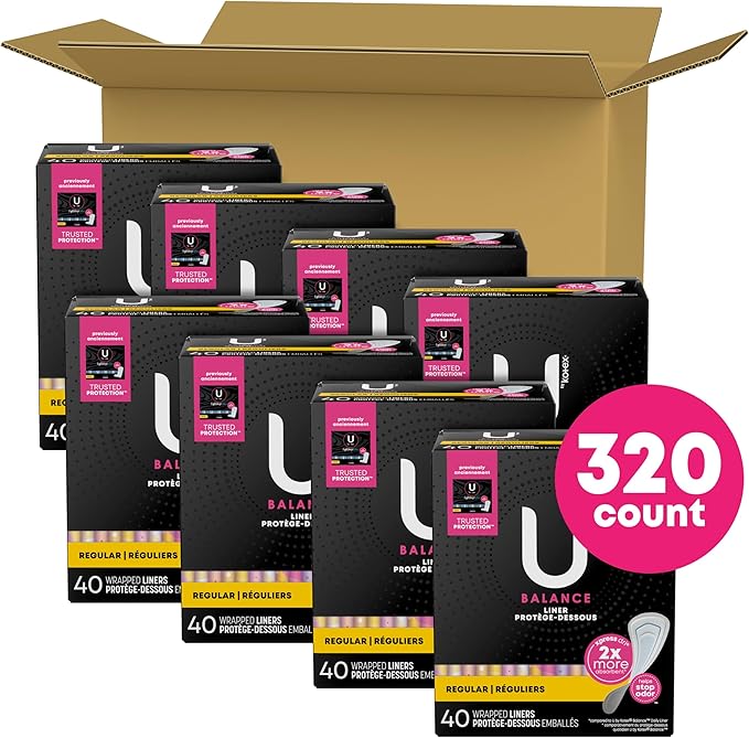 U by Kotex Balance Wrapped Panty 320 Count (8 Packs 40) (Packaging