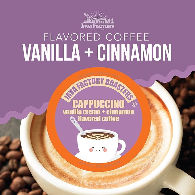 Java Factory Coffee Pods Vanilla Cream and Cinnamon Flavored Coffee for Keurig K Cup Brewers, Cappuccino, 40 Count