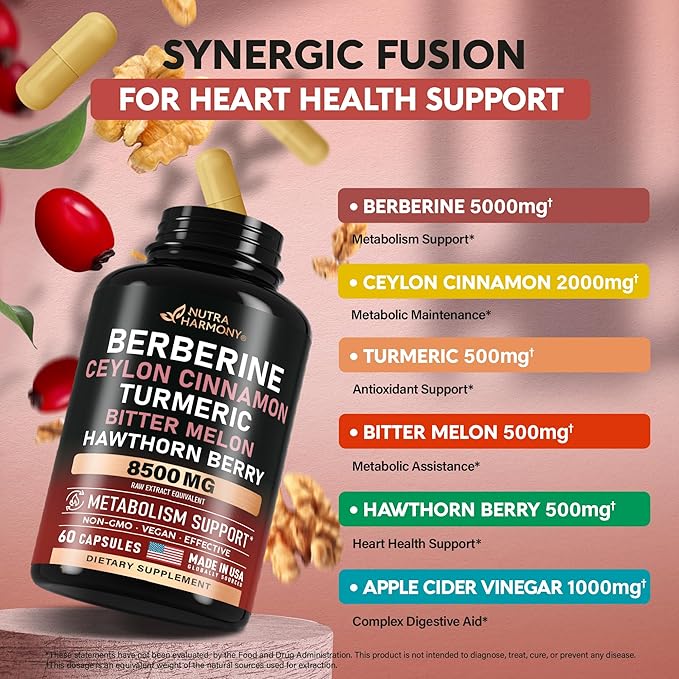 Berberine with Ceylon Cinnamon 10000 mg 15-in-1 Supplement 60 Capsules