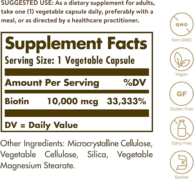 Solgar Biotin 10,000 mcg, 60 Vegetable Capsules 60 Servings