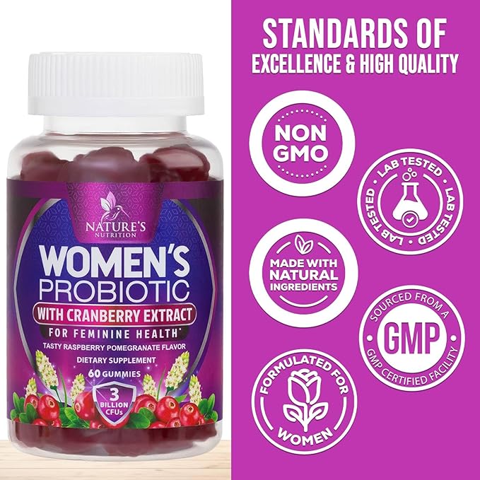 Probiotic Gummy for Women - Digestive Health Support, 3 Billion CFU Womens Probiotic for Vaginal pH, Urinary & Immune Support, 6 Diverse Strains w/ Cranberry, Non-GMO Probiotics - 60 Gummies