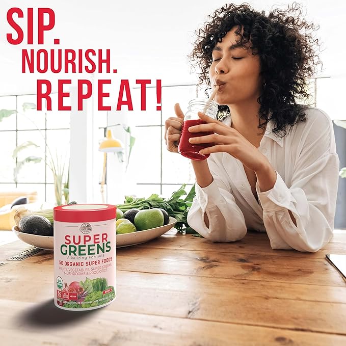 Country Farms Super Greens Berry Flavor, 50 Organic 20 Servings, 10.6 Oz