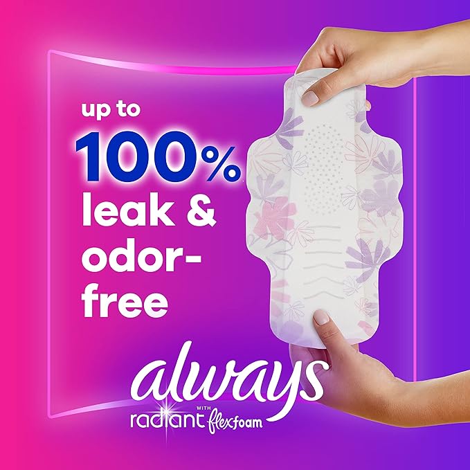 Always Radiant Feminine Pads for Women, 3 Extra 30 CT