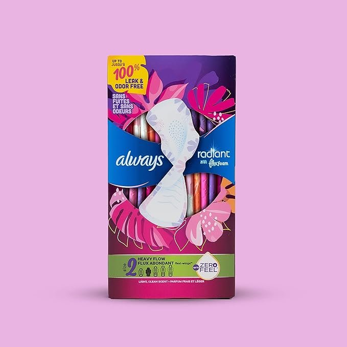 Always Radiant Feminine Pads for Women, 3 Extra 30 CT