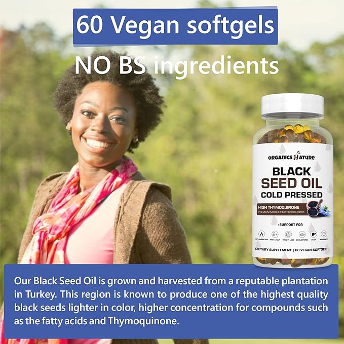 ORGANICS NATURE Black Seed Oil Capsules 1000MG Vegan 100% Cold 3s