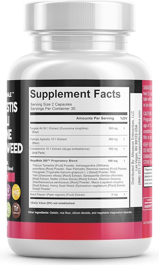 Fadogia Agrestis 5000mg Tongkat Ali 25000mg 5000mg Supplement 60 Count