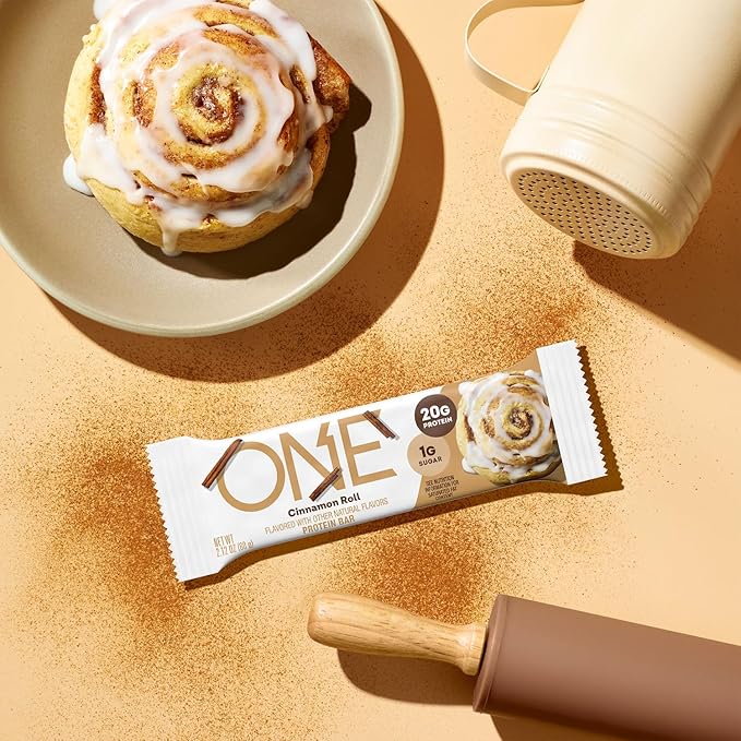ONE Protein Bars, Cinnamon Roll, Gluten Free with 20g Protein and 1g Sugar, Pantry Staples, 2.12 oz (12 Count), Packaging May Vary
