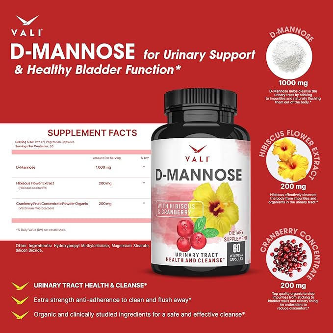 VALI D-Mannose 1000mg Urinary Tract Health 60 Veggie