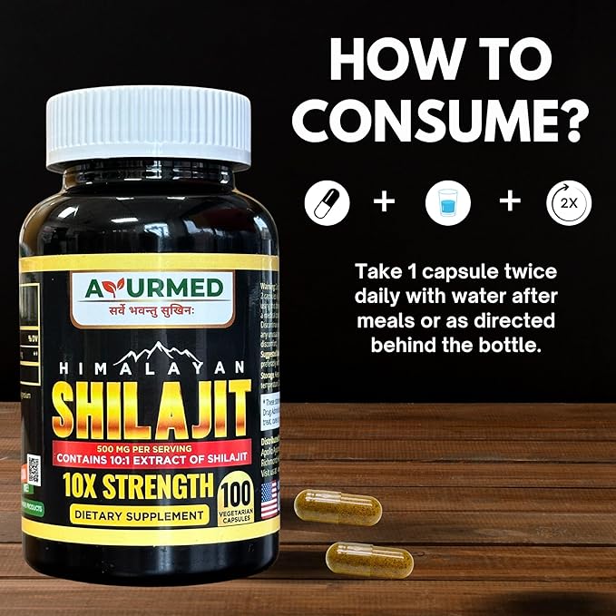 Pure Organic Himalayan Shilajit Capsules (Shilajeet) 5000 mg 100 Veg