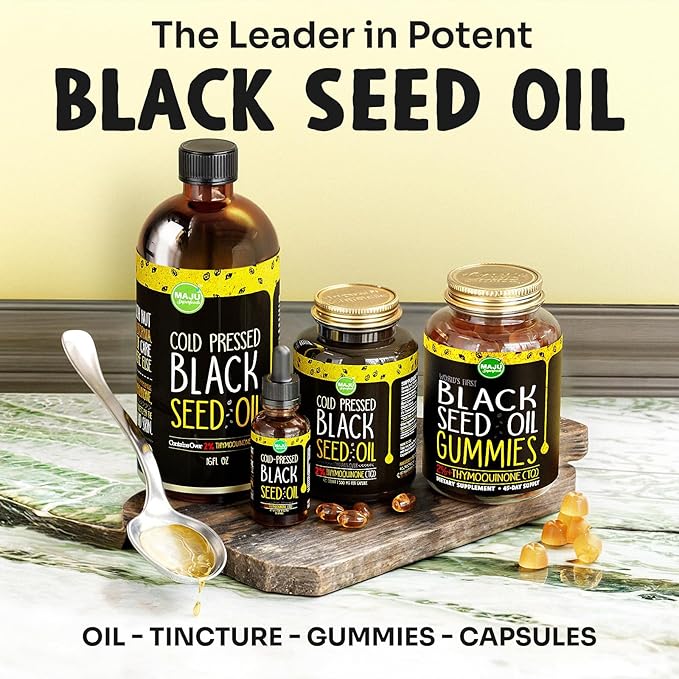 MAJU's Black Seed Oil Gummies, World's 1st, 2.5X Per BSO Gummy, Cumin Nigella Sativa Oil, Cold-Pressed, Potent Formula with Cinnamon Extract, Tasty, 500mg 90ct