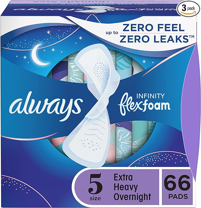 Always Infinity Feminine Pads for Women, 5 Extra 22 Count 3 Packs (66ct Total)