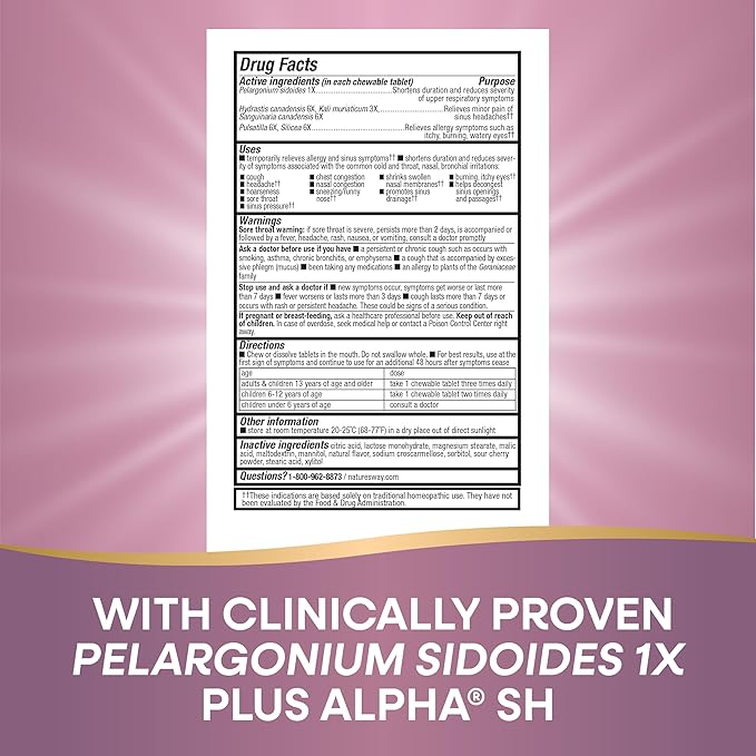 Nature's Way Umcka Allergy+Sinus Homeopathic, Sneezing, 20 Chewable