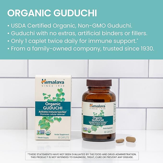 Himalaya Organic Guduchi for Active Immune 700 mg, 60 Caplets, 2 Month 2 Pack