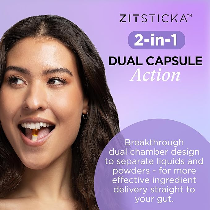 ZitSticka Vitamin Acne Supplement for Cystic Acne w/ 30 Natural Caps for Women and Men, Supplements for Hormonal Support, Skin Clarity, Dark Spots - Dermatologist Tested (After Hours Refill Pack)