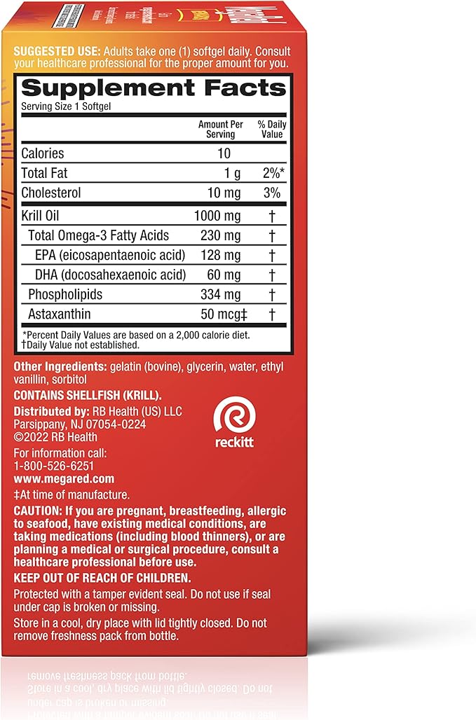 MegaRed #1 Doctor Recommended Krill Oil Brand 1000mg Omega 3 Supplement 60 Softgels