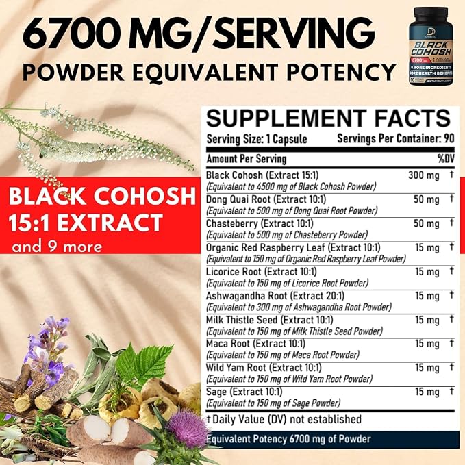 Black Cohosh Supplement 6700mg 3 Months 12 Potent 90 Vegan