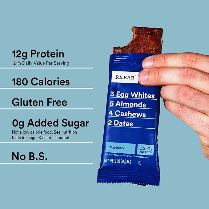 RXBAR Protein Bars, Protein Snack, Snack Bars, Blueberry, 22Oz Box (12 Bars)