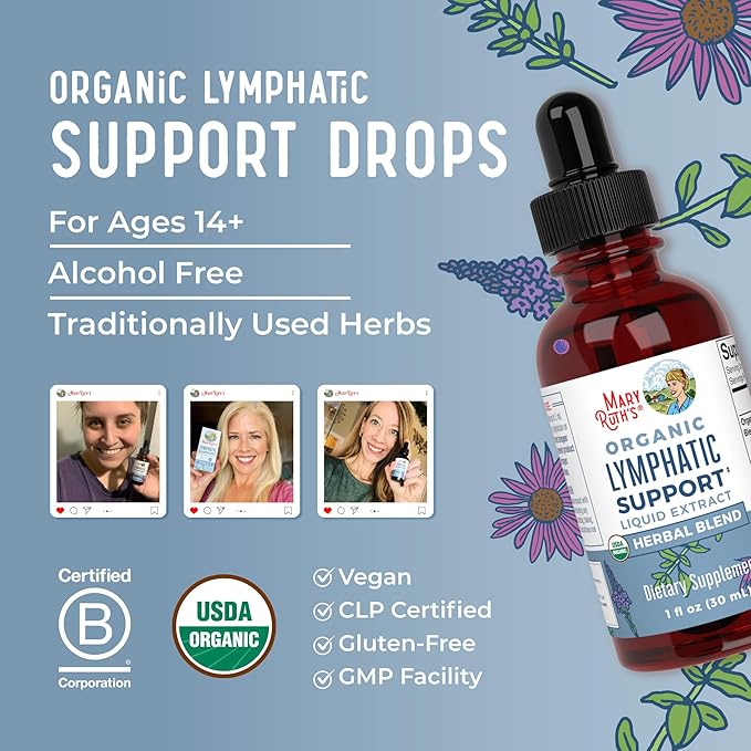 Lymphatic Support Drops by MaryRuth's | USDA Organic Lymphatic Cleanse Immune Support Supplement| Lymphatic Support with Echinacea & Elderberry | Blue Vervain | Vegan | Non-GMO | 30 Servings