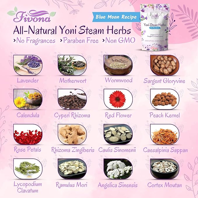 FIVONA 2-in-1 Yoni Steam Kit - Pack of V Steaming Herbs Blue Moon Recipe 1.76 Ounces (2-4 Steams) Bundled with V-Steam Seat