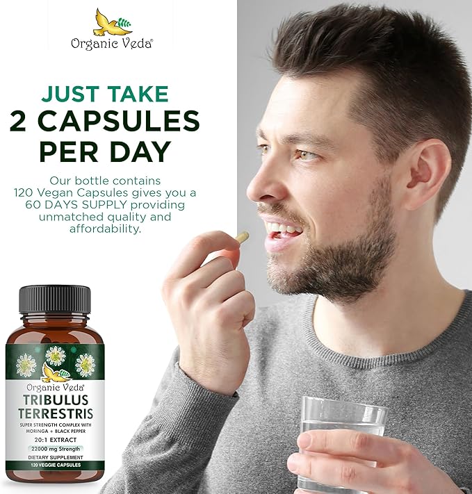 Organic Veda Tribulus Terrestris Extract Capsules 22000mg - 120 Count