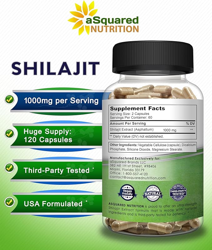 aSquared Nutrition Shilajit 1000mg 120 Capsules