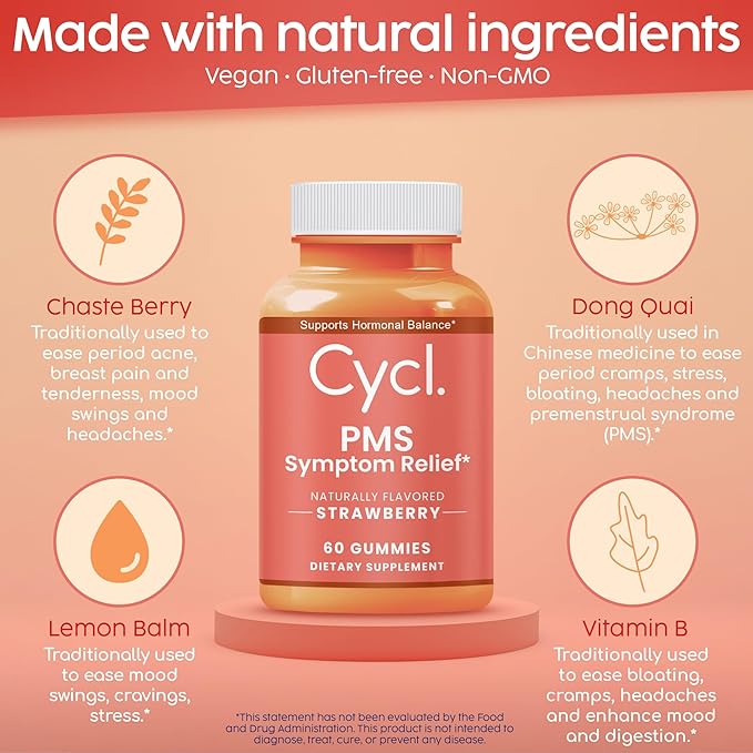PMS Support Supplement for Women - 60 Gummies for Menstrual Cramp Relief - Period Cramp Pain Relief Supplement - PMS Gummies for Women - Women Hormone Balance Supplements - Menstrual Pain Relief
