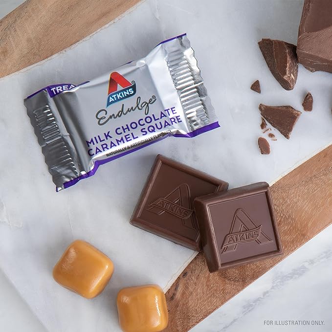 Atkins Endulge Milk Chocolate Caramel Squares, Dessert Favorite, Good Source of Fiber, 1g Sugar, 48 Count (16 Servings)