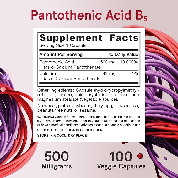 Jarrow Formulas Pantothenic Acid B5 500 B5 for 100 Veggie 100 Day