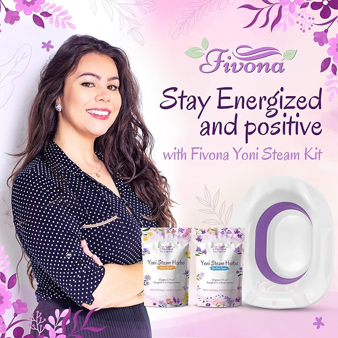 Fivona Yoni Steam Kit 3-in-1 Complete Set of Over The Toilet Foldable Steamer Seat and Hand Pump with 1 Pack of Blue Moon and 1 Pack of Sunrise Yoni Steaming Herbs