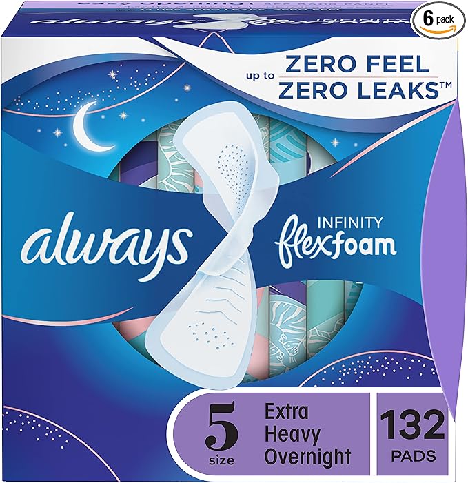 Always Infinity Feminine Pads For Women, 5 Extra 22 Count 6 Packs (132 Count