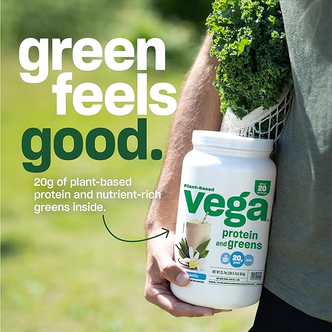 Vega Protein and Greens Protein Powder, Vanilla 20g Plant 1.2 lbs