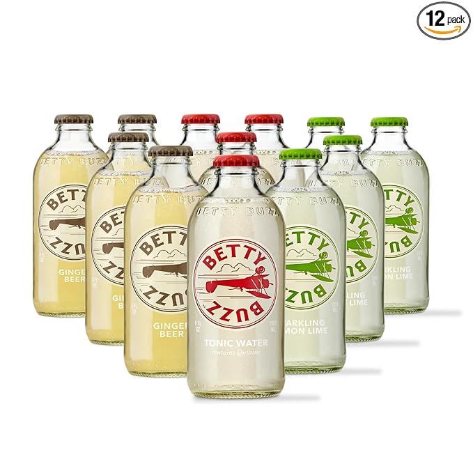 Betty Buzz Premium Sparkling Soda Classic Mixer Variety Pack by Blake Lively (12 pack), Tonic Water, Ginger Beer, Sparkling Lemon Lime, | Real Juice, Natural Flavors, Only Clean Ingredients